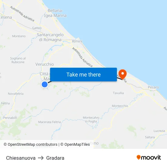 Chiesanuova to Gradara map