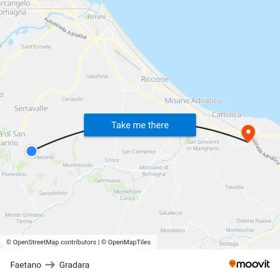 Faetano to Gradara map