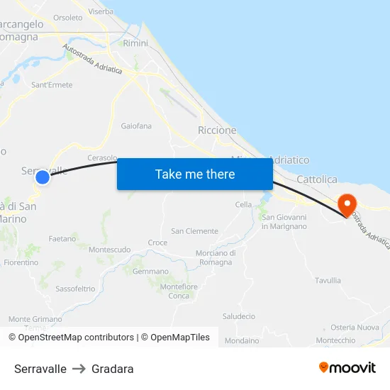 Serravalle to Gradara map