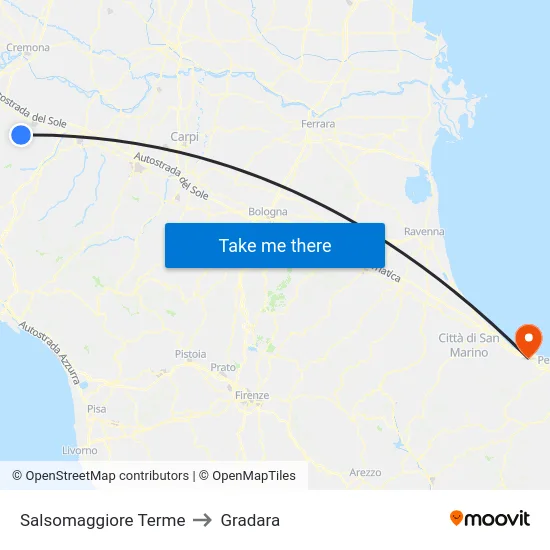Salsomaggiore Terme to Gradara map