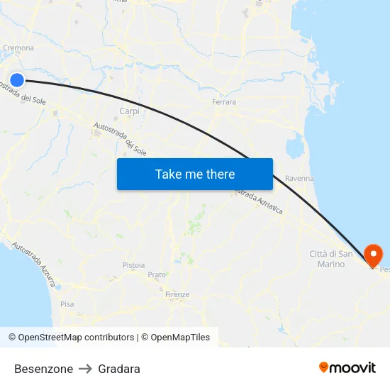 Besenzone to Gradara map
