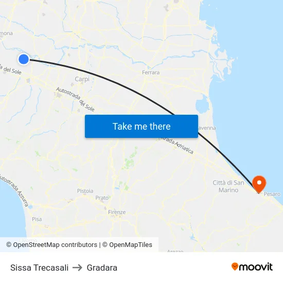 Sissa Trecasali to Gradara map