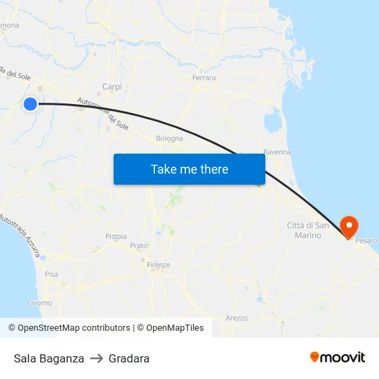 Sala Baganza to Gradara map