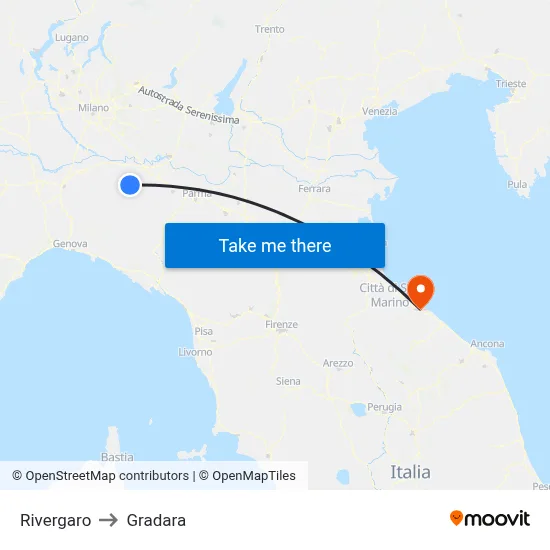 Rivergaro to Gradara map