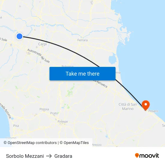 Sorbolo Mezzani to Gradara map