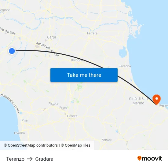 Terenzo to Gradara map