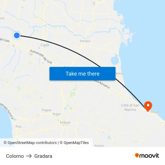 Colorno to Gradara map