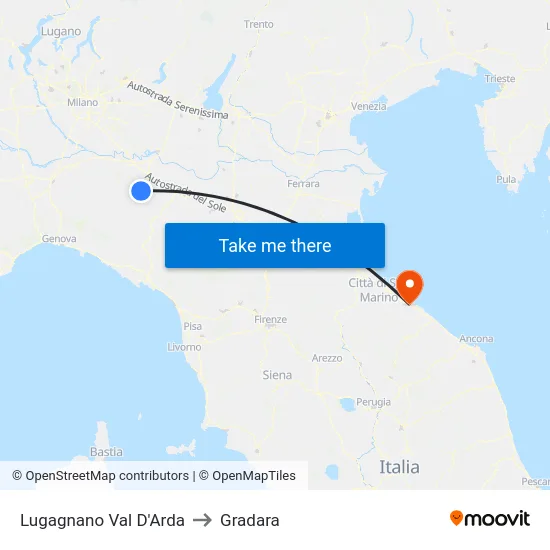 Lugagnano Val D'Arda to Gradara map