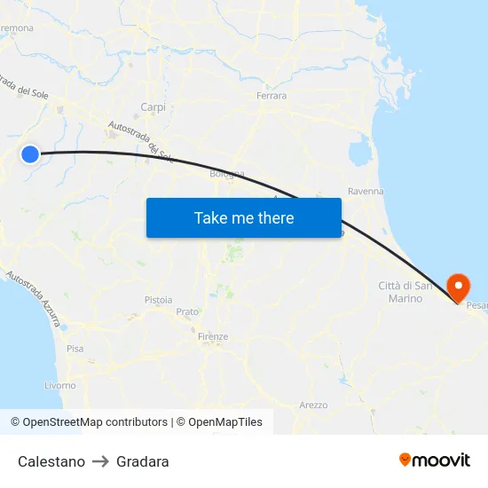 Calestano to Gradara map