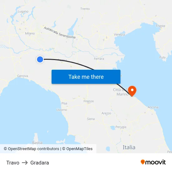 Travo to Gradara map