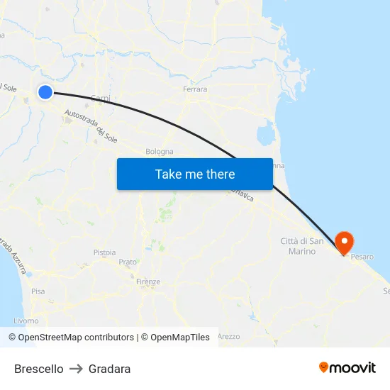 Brescello to Gradara map