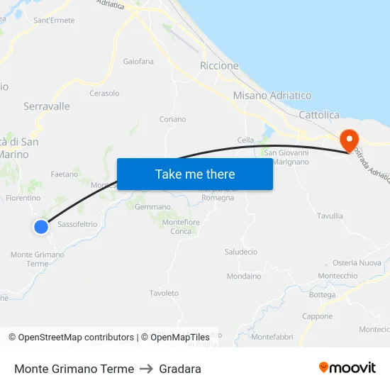 Monte Grimano Terme to Gradara map
