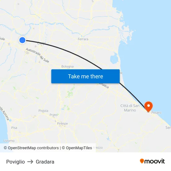 Poviglio to Gradara map