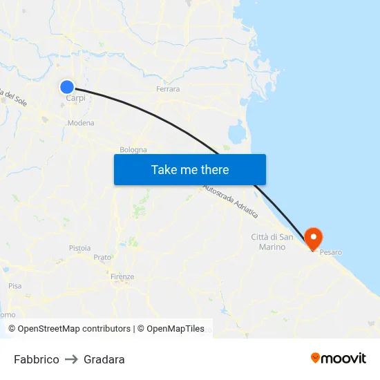 Fabbrico to Gradara map