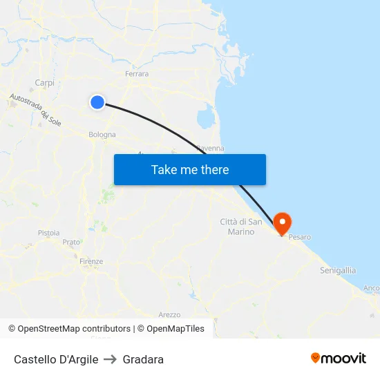 Castello D'Argile to Gradara map