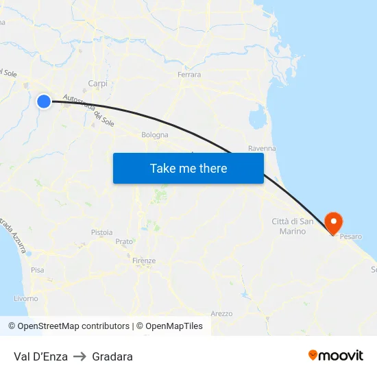 Val D’Enza to Gradara map