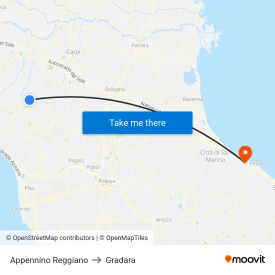 Appennino Reggiano to Gradara map
