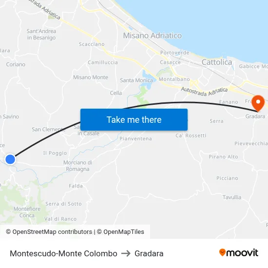 Montescudo-Monte Colombo to Gradara map