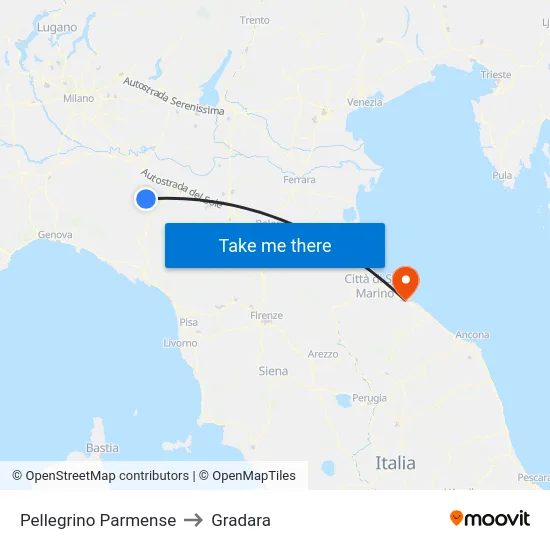 Pellegrino Parmense to Gradara map