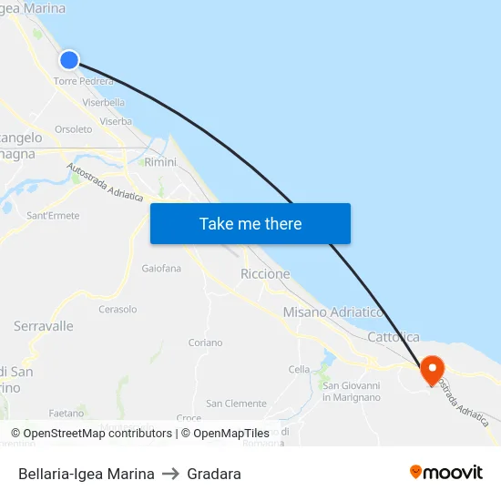 Bellaria-Igea Marina to Gradara map