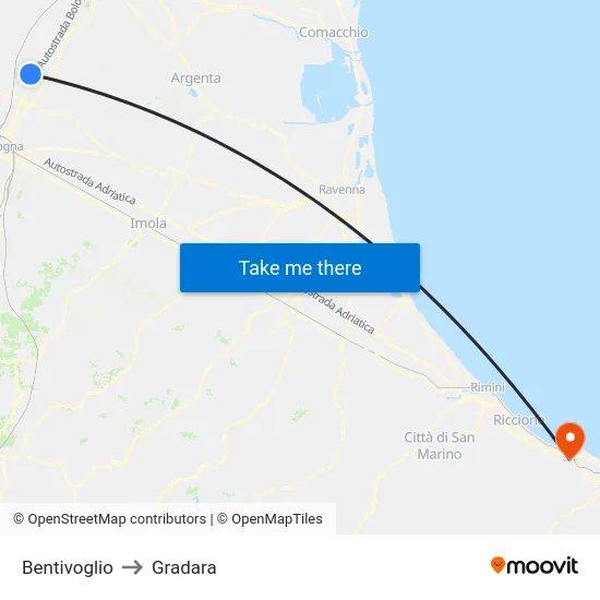 Bentivoglio to Gradara map