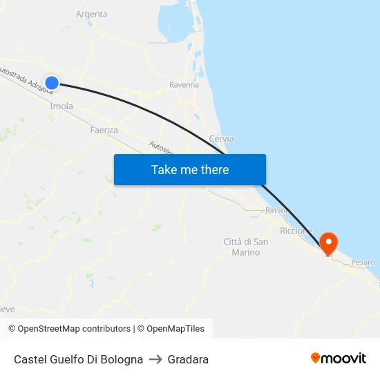 Castel Guelfo Di Bologna to Gradara map