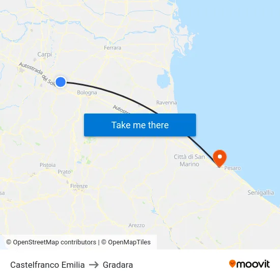 Castelfranco Emilia to Gradara map