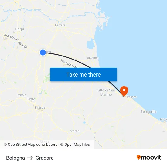 Bologna to Gradara map