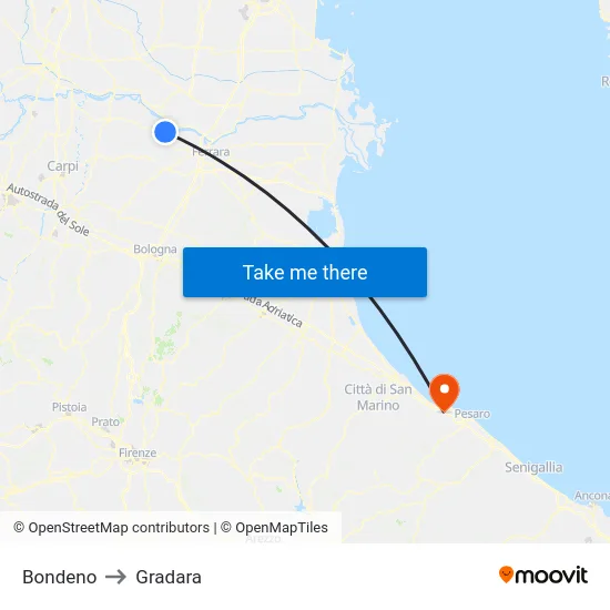 Bondeno to Gradara map