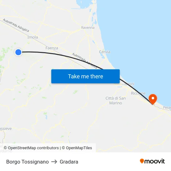 Borgo Tossignano to Gradara map