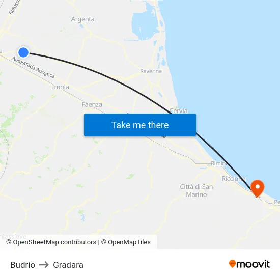 Budrio to Gradara map