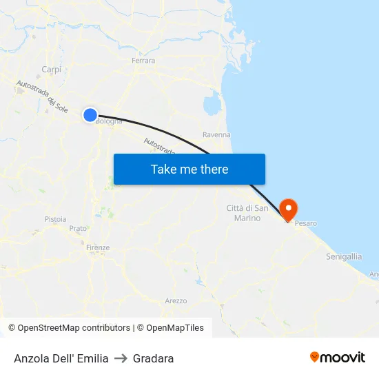 Anzola Dell' Emilia to Gradara map
