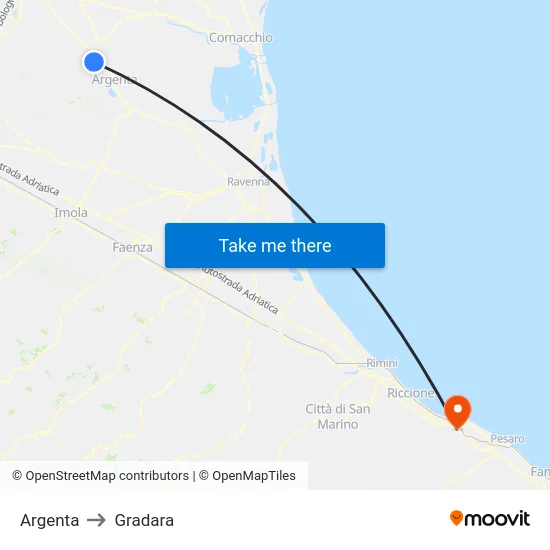 Argenta to Gradara map