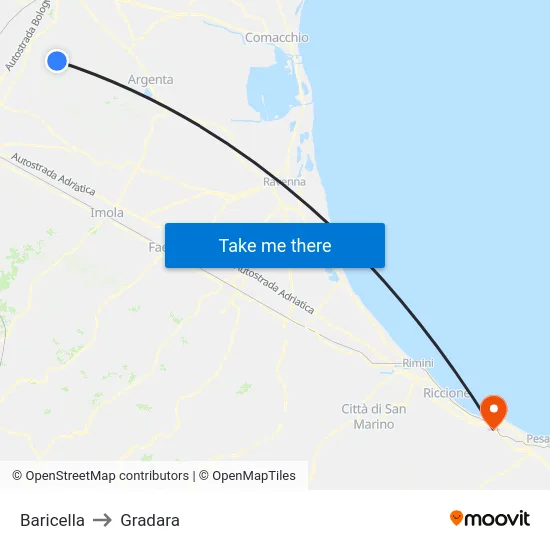 Baricella to Gradara map