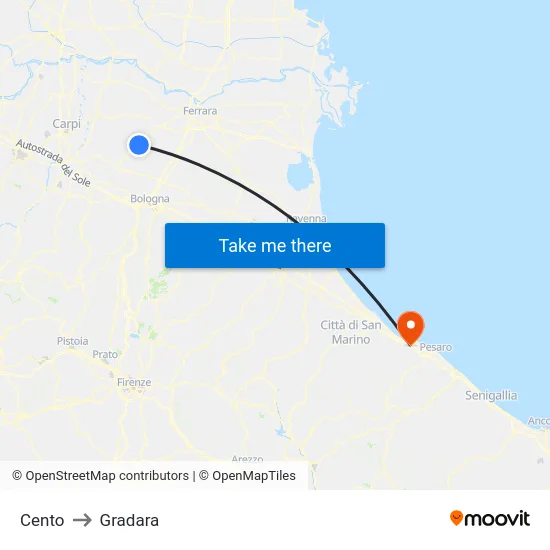 Cento to Gradara map