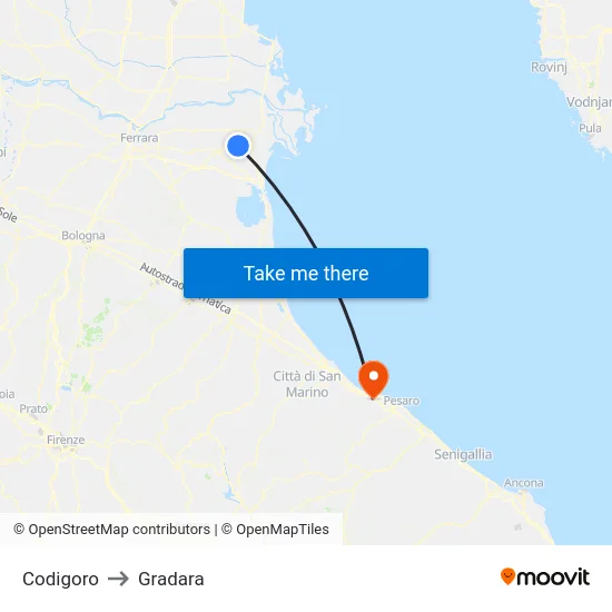 Codigoro to Gradara map