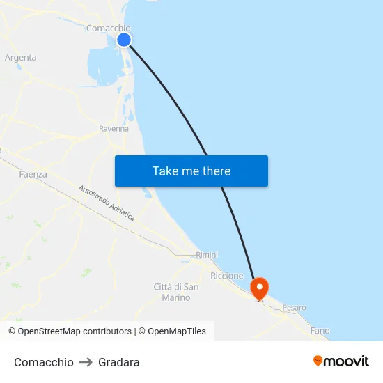 Comacchio to Gradara map