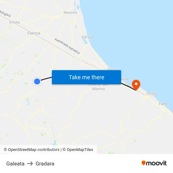 Galeata to Gradara map