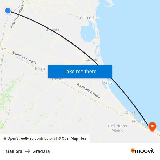 Galliera to Gradara map