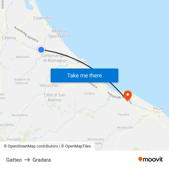 Gatteo to Gradara map