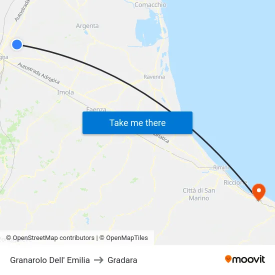 Granarolo Dell' Emilia to Gradara map