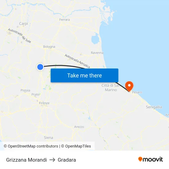 Grizzana Morandi to Gradara map