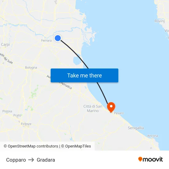 Copparo to Gradara map