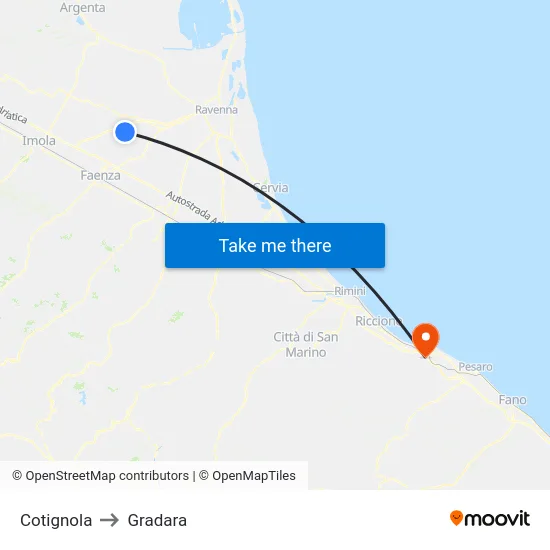 Cotignola to Gradara map