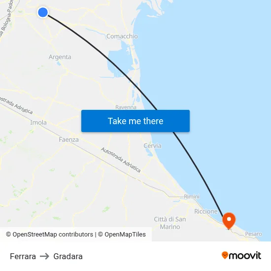 Ferrara to Gradara map