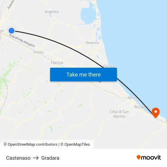 Castenaso to Gradara map