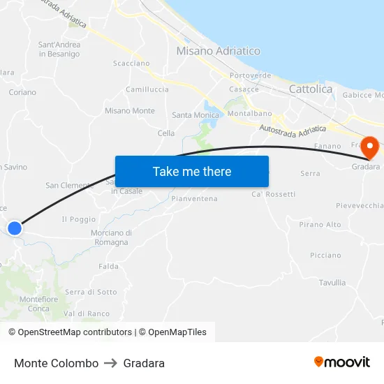 Monte Colombo to Gradara map