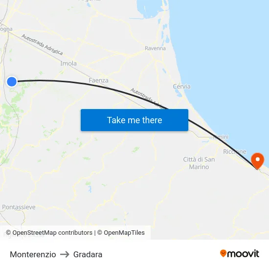 Monterenzio to Gradara map