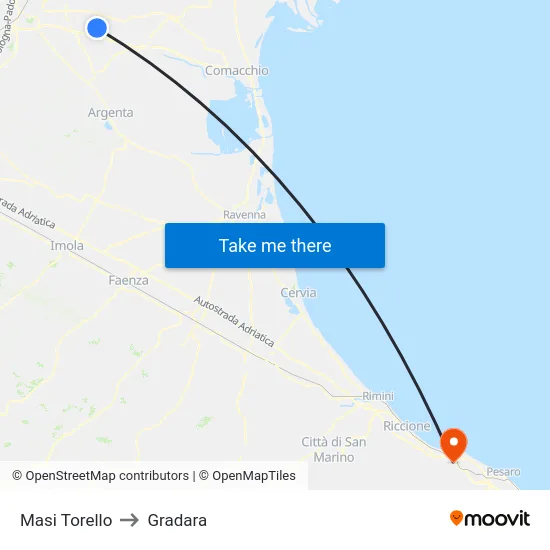 Masi Torello to Gradara map