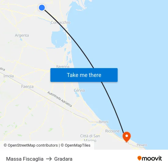 Massa Fiscaglia to Gradara map